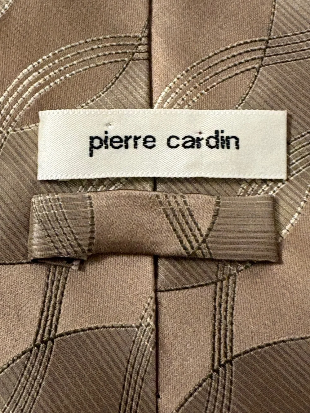 Vintage Pierre Cardin Woven Silk Tie - Beige/Tan Abstract Wave Motif